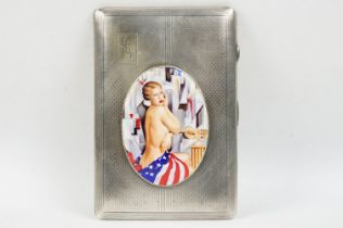 Antique Silver Case with a later applied Nude enamel panel