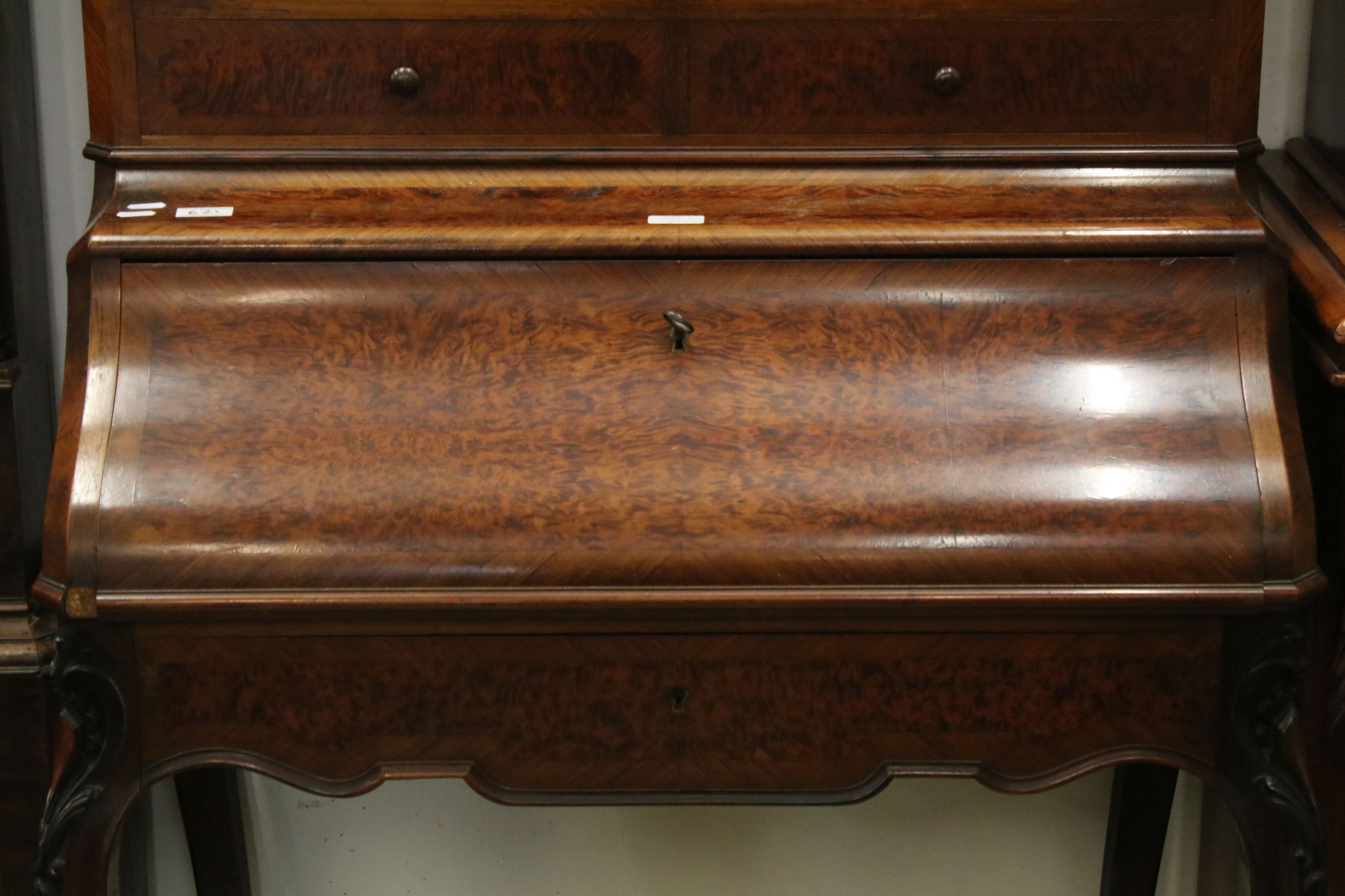 19th century style French Burr Wood Bureau Bookcase, the upper section with two glazed doors opening - Image 2 of 9