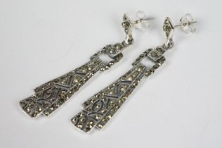 Pair of Silver and Marcasite Art Deco style Drop Earrings