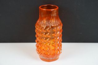 Whitefriars Tangerine Pineapple Vase, pattern no. 9731, from Geoffrey Baxter's textured glass range,