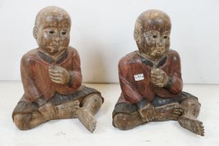 Pair of Wooden Hand Carved Chinese Figures, approx 46cm tall