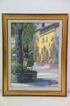 Jim Ridout (b. 1946), Continental street scene, oil on canvas, 39.5 x 29cm, framed and glazed