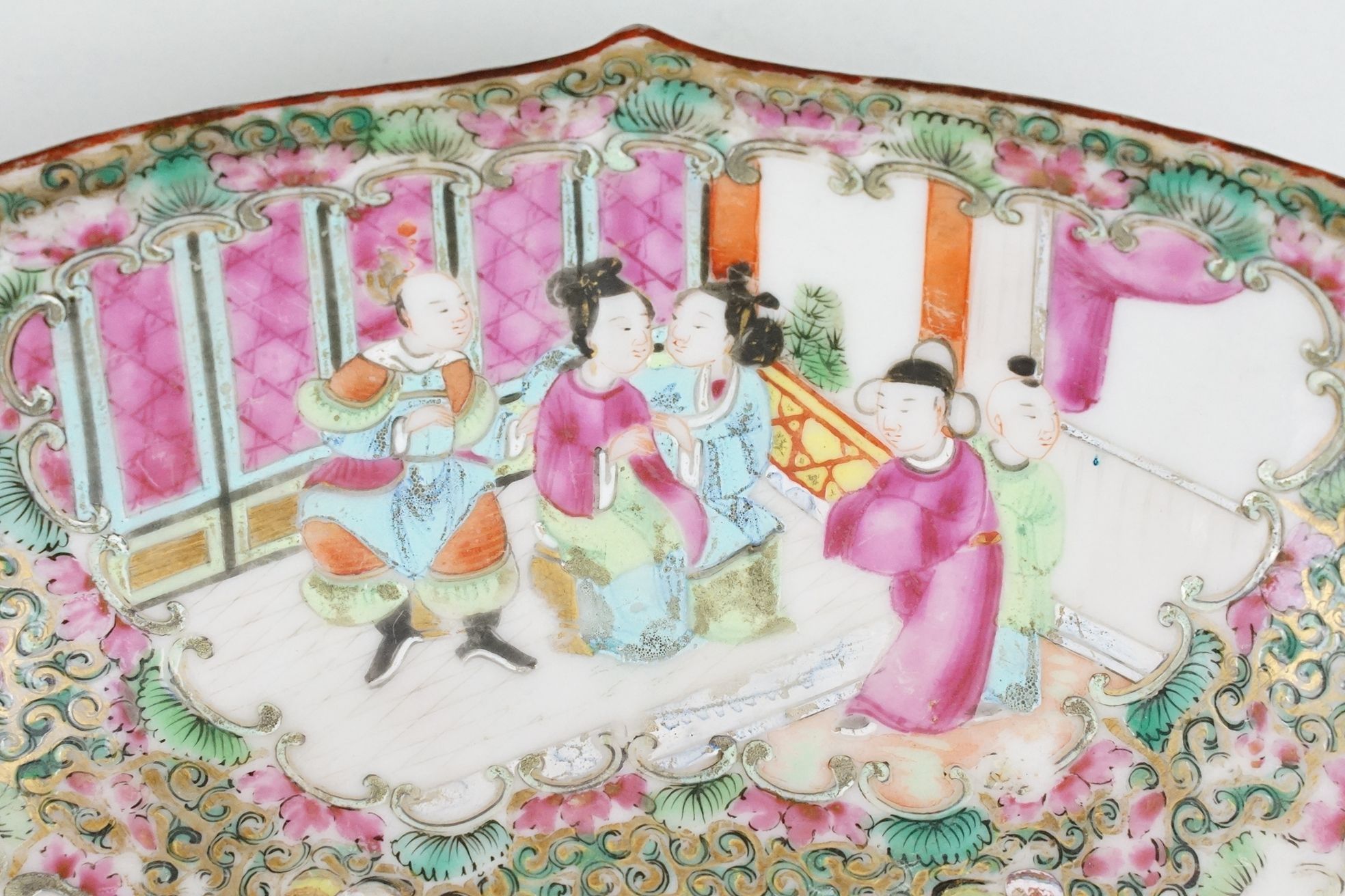 Chinese Cantonese Famille Rose Porcelain Bowl decorated with panels of figures and panels of exotic - Image 4 of 15