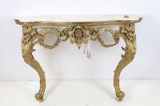 19th century Giltwood Console Table in the Louis XVI style with marble top, 85cm high x 142cm wide x