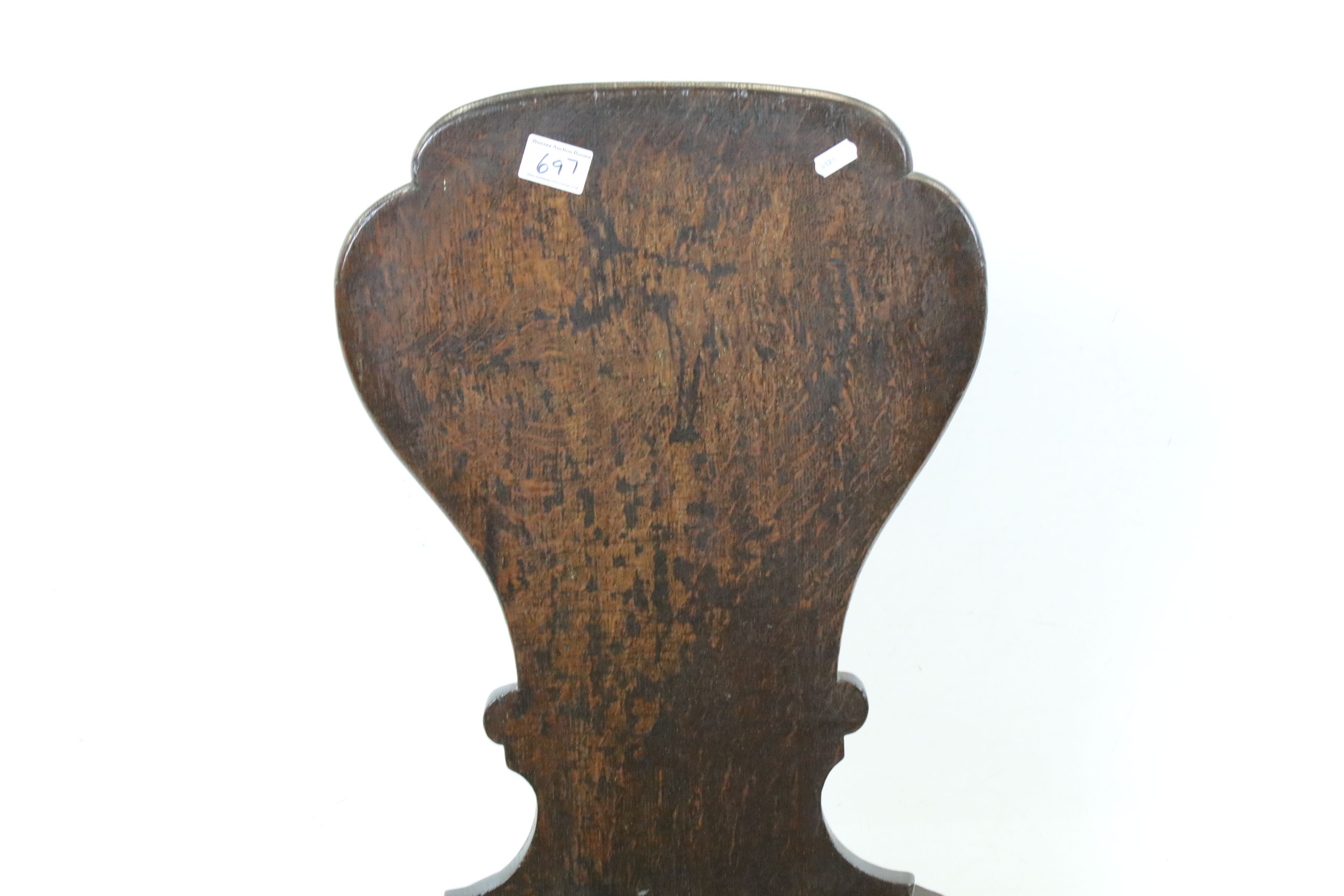 19th century Oak Hall Chair with shaped plain back and solid seat and two shaped panel supports, - Image 2 of 4