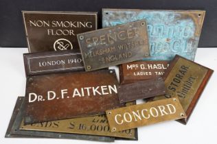 Collection of 12 metal plaques, early 20th century onwards, mostly business / name wall plaques,