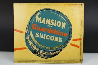Advertising - ' Mansion Guardshine Silicone ' yellow ground advertising sign on board, approx 51cm x