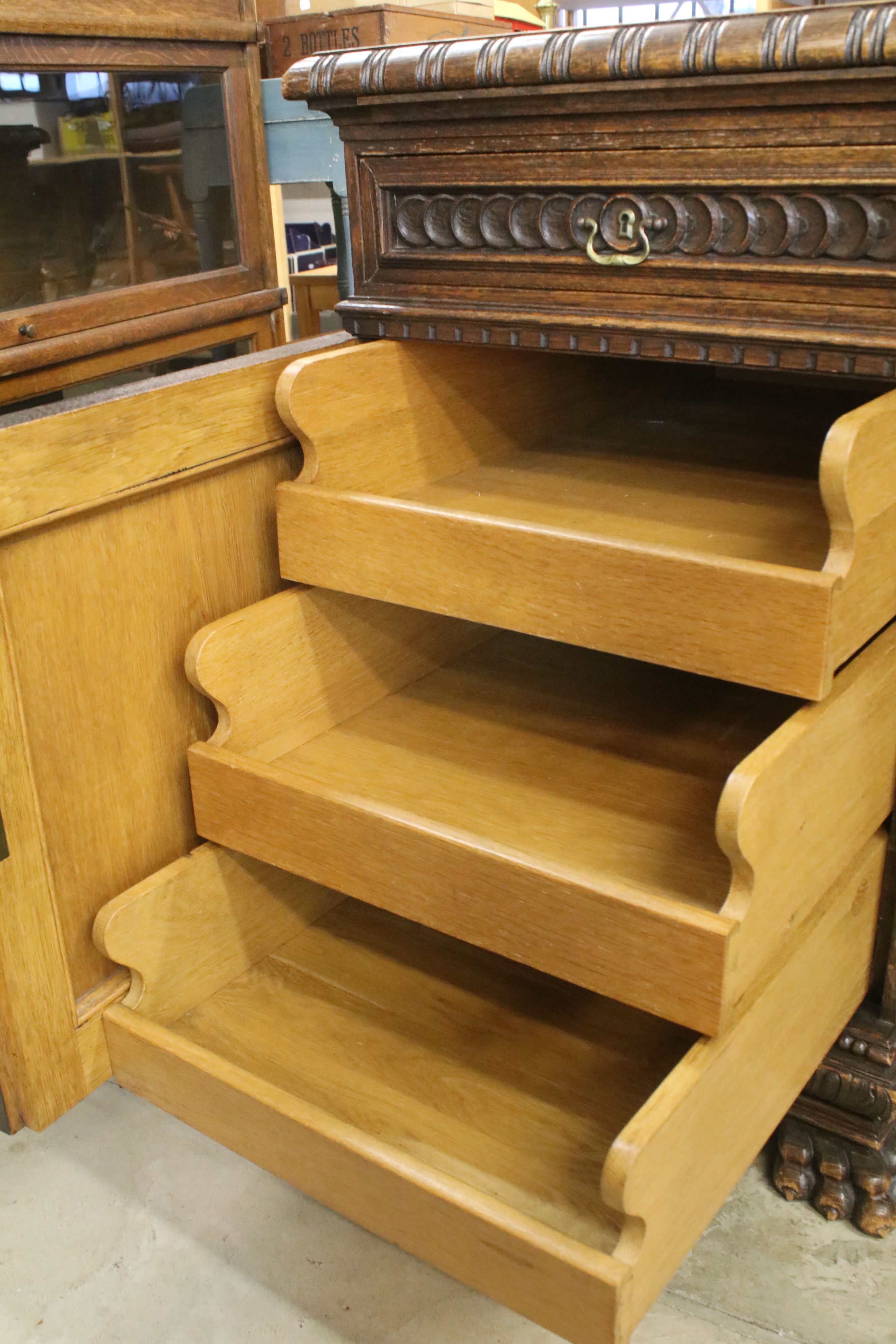 19th century Dark Oak Twin Pedestal Desk with three carved front drawers, each pedestal with heavily - Image 8 of 11