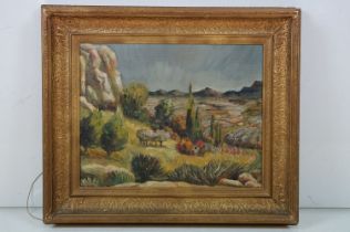 Early 20th Century oil on board painting depicting a continental mountainous landscape scene set