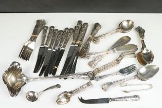 A collection of Kings pattern silver plated cuttlery, 66 pieces in total to include large punch bowl