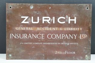 Mid century Bronze Insurance Company Name Sign ' Zurich General Accident & Liability, Insurance Comp