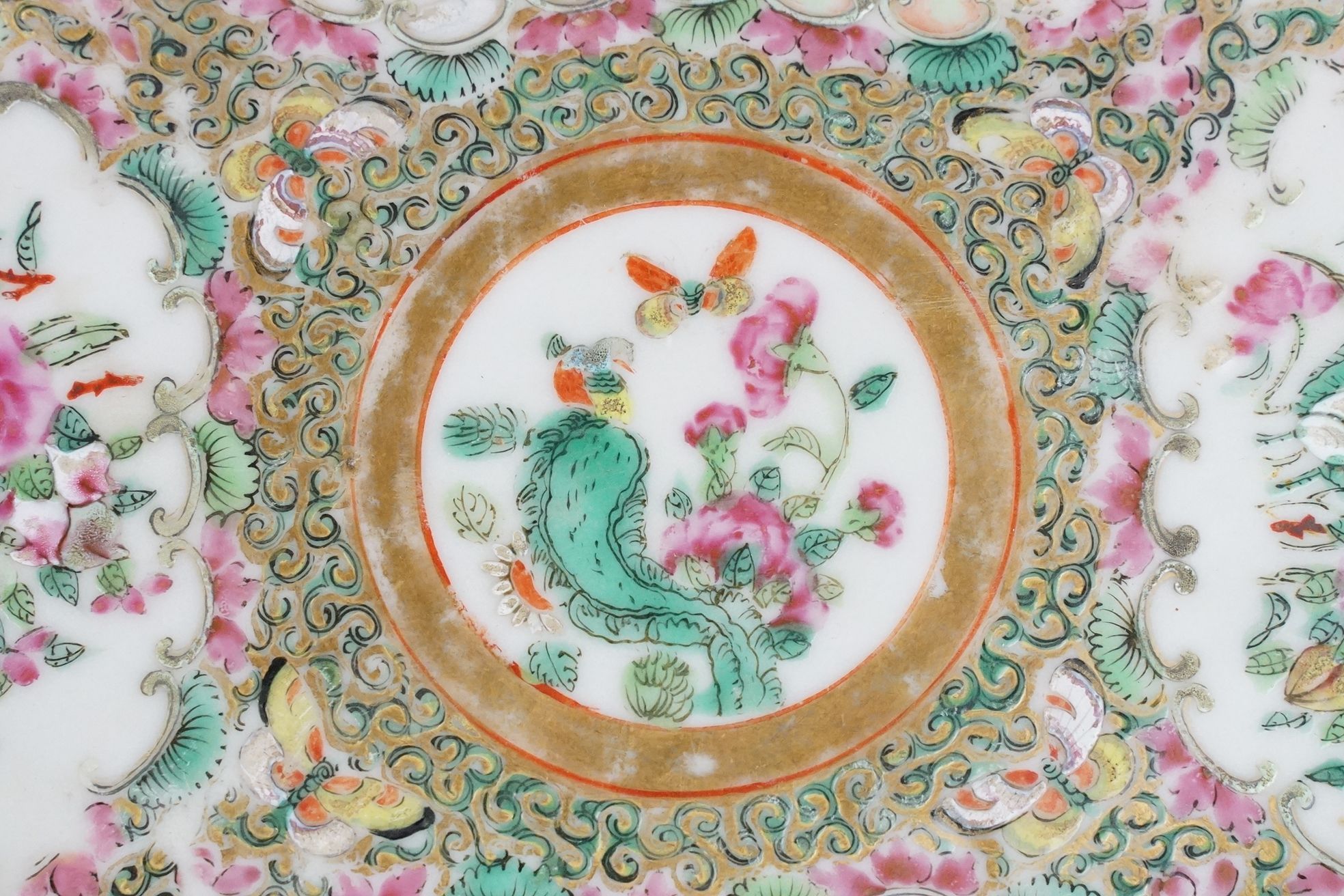 Chinese Cantonese Famille Rose Porcelain Bowl decorated with panels of figures and panels of exotic - Image 3 of 15