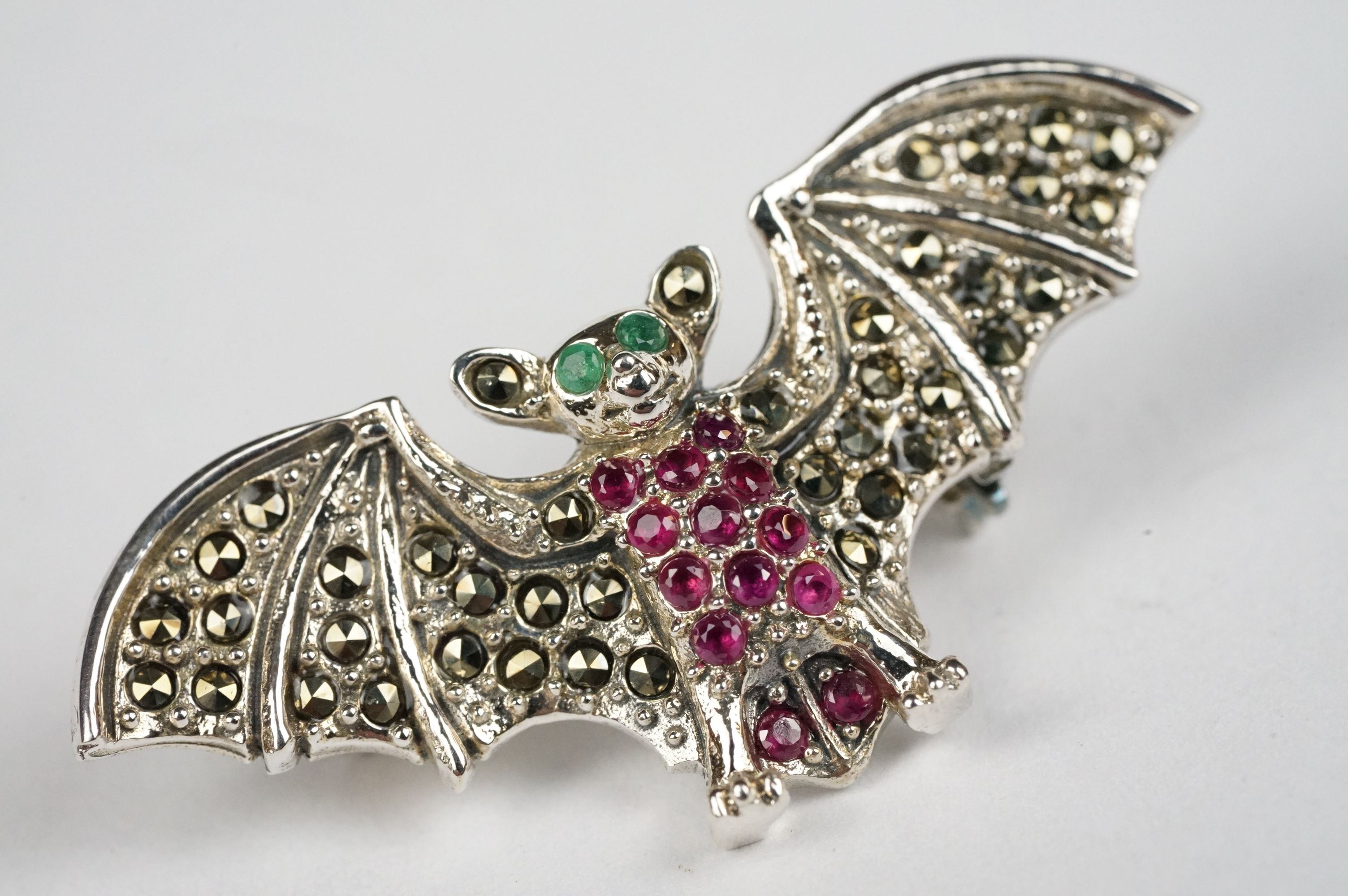 Silver Bat Brooch / Pendant set with gemstones