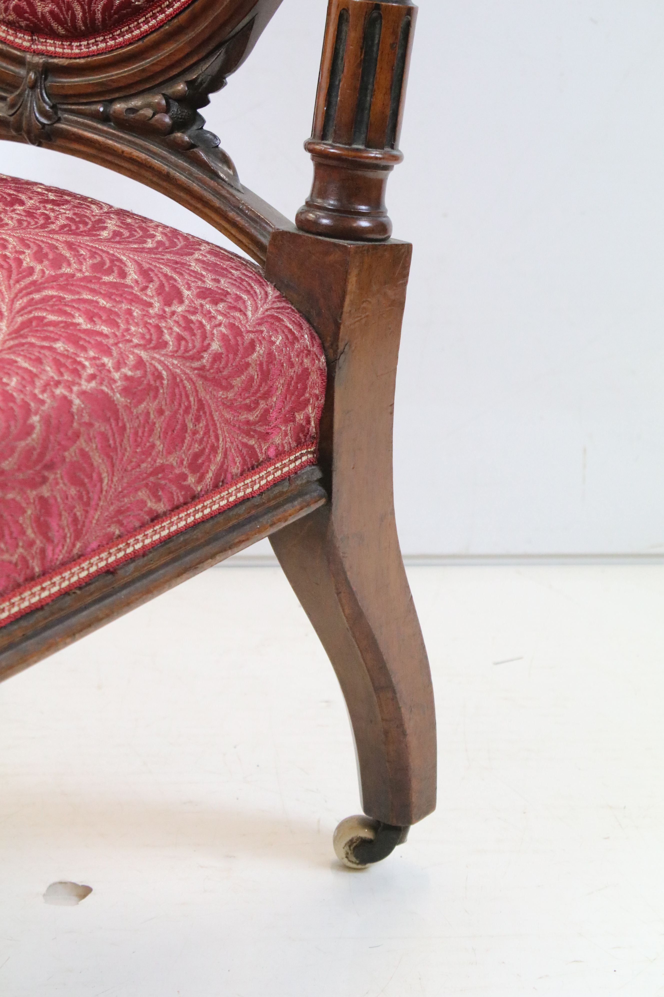 Edwardian Mahogany Nursing Chair, the oval upholstered splat with ribbon carving, upholstered - Image 5 of 5