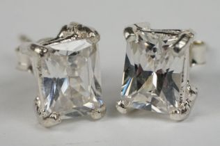 Pair of Silver CZ Stud Earrings, cased