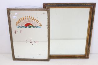 Mid 20th century Oriental Rectangular Mirror with applied decoration of a boat on the sea with