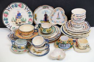 Collection of French Quimper faience ceramics to include mostly Henriot and HB factories, the lot to