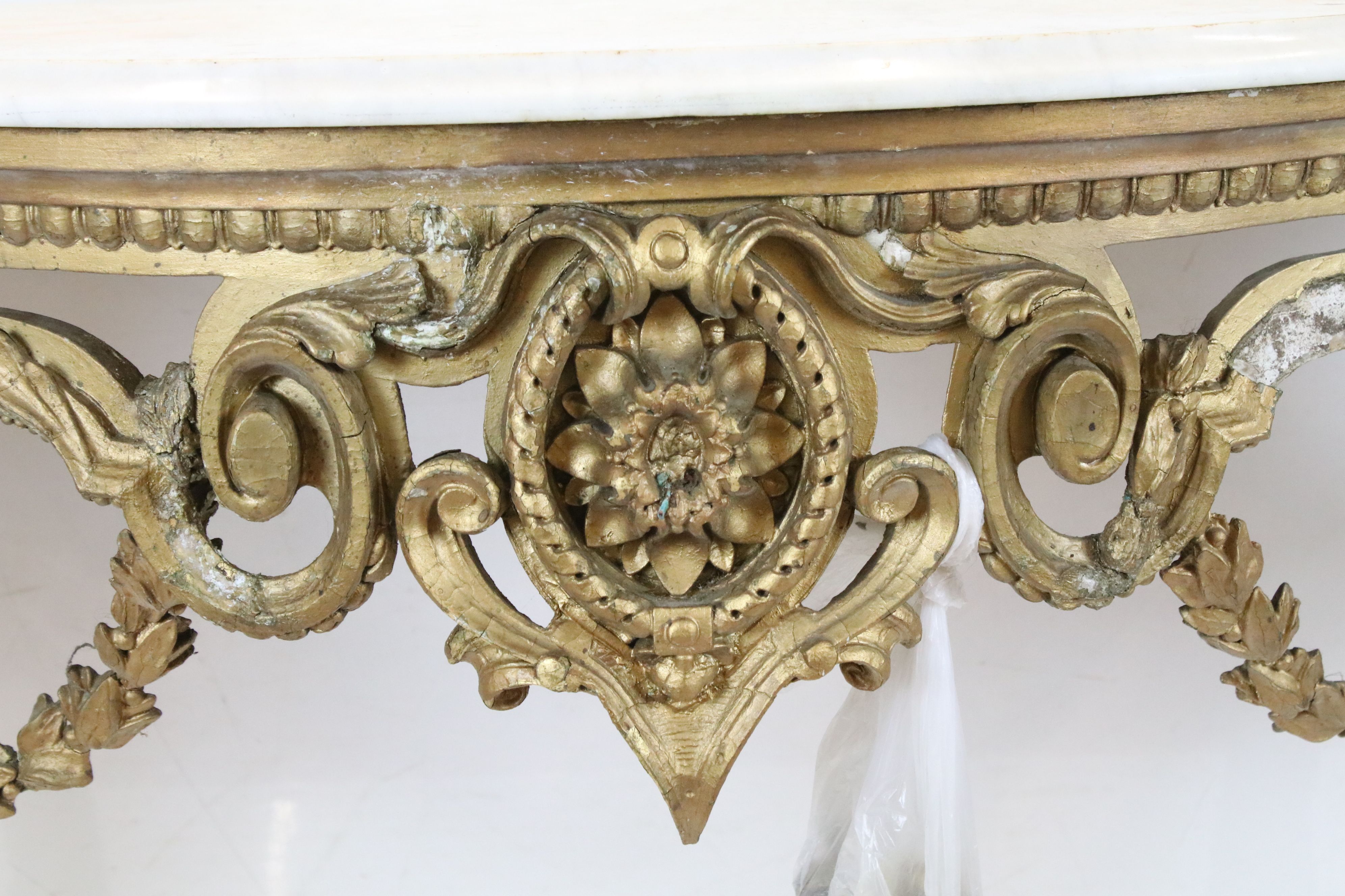 19th century Giltwood Console Table in the Louis XVI style with marble top, 85cm high x 142cm wide x - Image 3 of 14