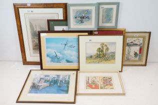 Collection of ten assorted prints to include two Japanese wood block print, Ernest Harrington