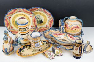 Collection of assorted French Quimper faience ceramics to include mostly Henriot factory pieces