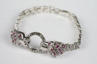 Silver Marcasite and Ruby Bracelet