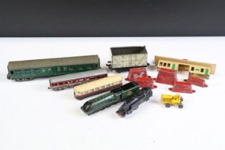 Group of model railway models to include Dinky diecast locomotive and coach, Lone Star loco,