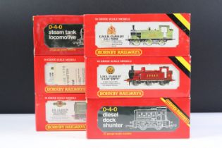 Six boxed Hornby OO gauge locomotives to include R253 Dockyard Diesel Shunter, R255 0-4-0 Loco