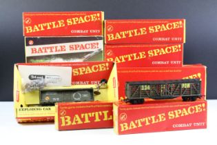 Eight boxed Hornby OO gauge Battle Space items to include R670 Twin Ground to Air Missile Site, R725