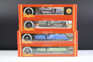 Four boxed Hornby OO gauge locomotives to include R374 SR Battle of Britain Loco Spitfire, R372 LNER