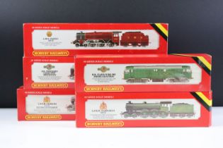Five boxed Hornby OO gauge locomotives to include R080 BR Class 29 Diesel, R866 LNER B12 locomotive,