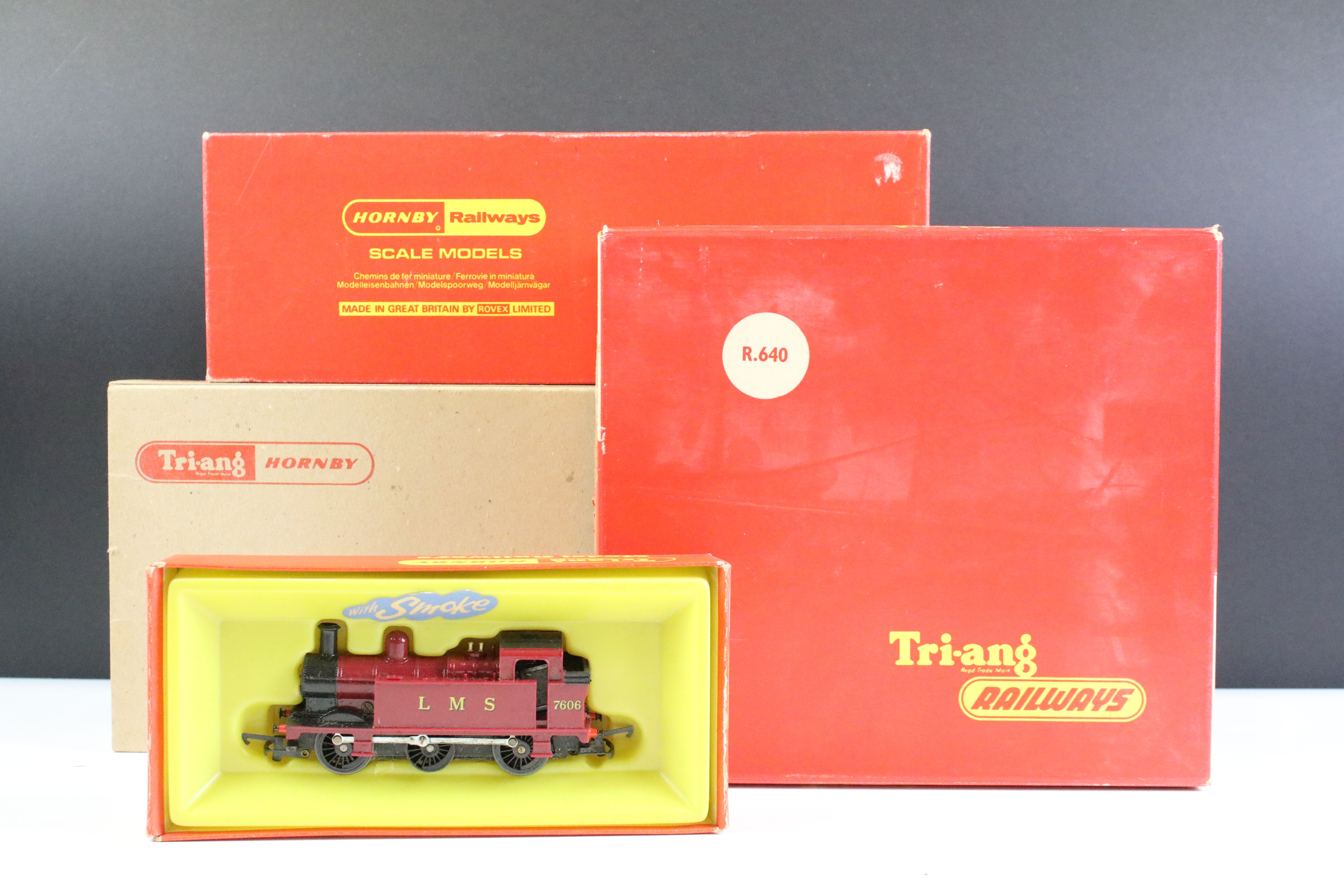 Four boxed Triang Hornby OO gauge locomotives to include R157C Local Two Car Diesel Train, R52 RS