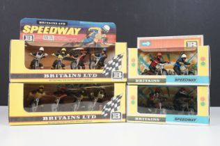 Four boxed Britains Speedway motorbike model sets contained within gd reproduction boxes to