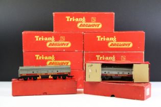 Nine boxed Triang OO gauge locomotives and cars to include 3 x R55 Diesel Electric Loco, 2 x R155