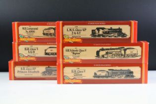 Six boxed Hornby OO gauge locomotives to include R683 SR 4-4-0 Schools Class V Repton, R355 MR 4-4-0