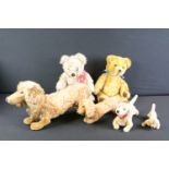 Group of six teddy bears / soft toys, mid 20th C onwards, to include Steiff Waldi Dachshund dog (
