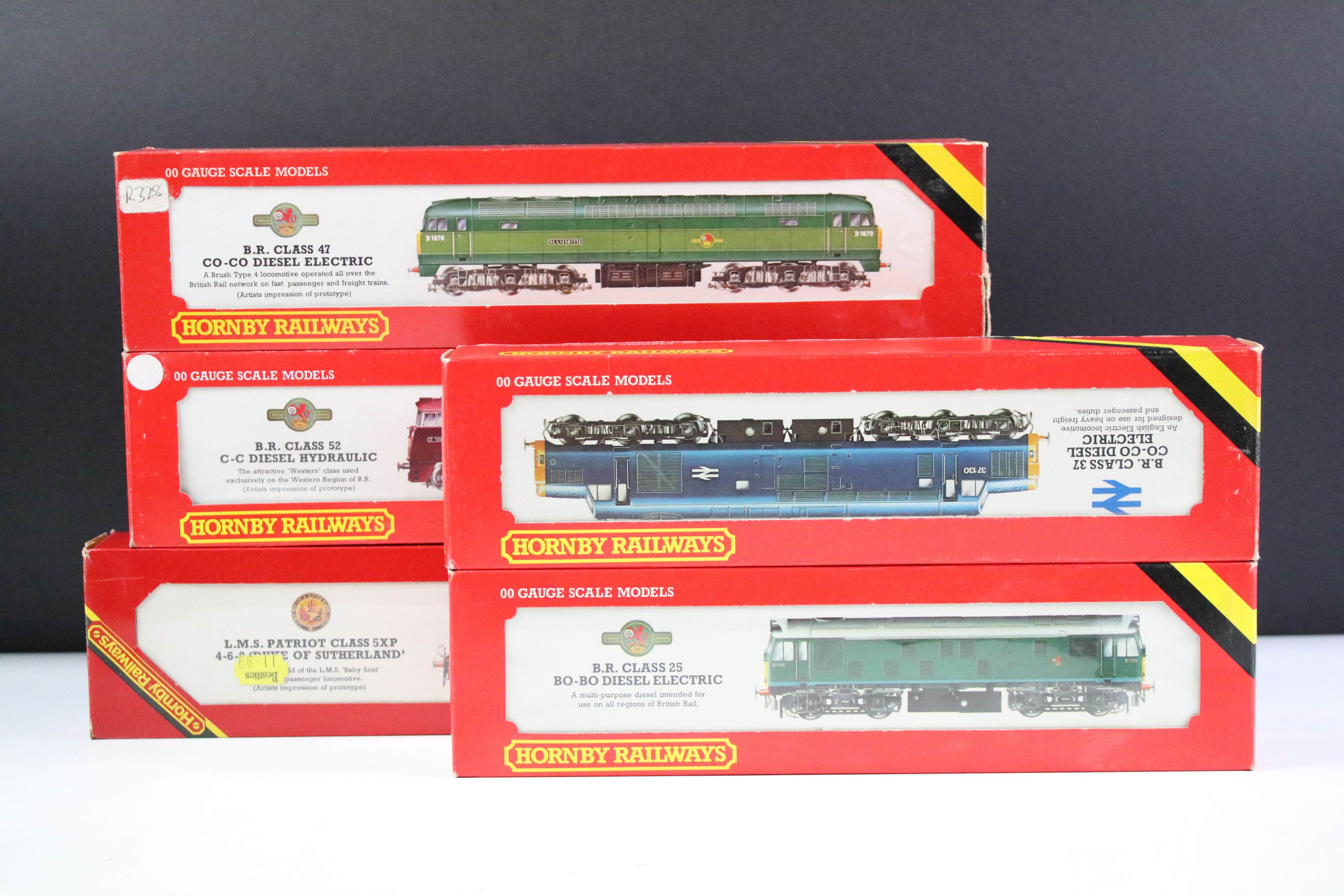 Five boxed Hornby OO gauge locomotives to include R352 BR Class 52 Western Diesel, R751 BR Co Co