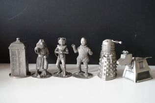 Doctor Who - Six Danbury Mint ' World Of Doctor Who ' pewter figures / models to include Tardis, The