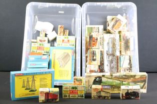 Around 40 boxed OO gauge model kits and trackside accessories to include Airfix, Merit, and Model