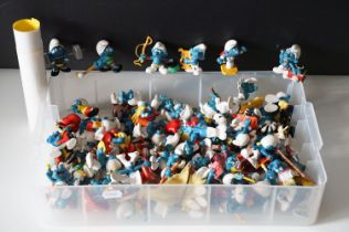 Approx 96 Peyo / Schleich Smurfs figures including Windsurfer Smurf, Astronomer Smurf, Pizza Smurf