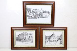 Martin Lucas (20th Century) - Three pen & ink studies, the subjects to include a steam engine,