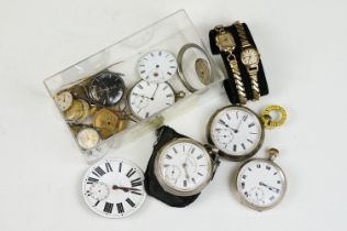 A collection of pocket watches to include silver cased together with watches and watch parts.