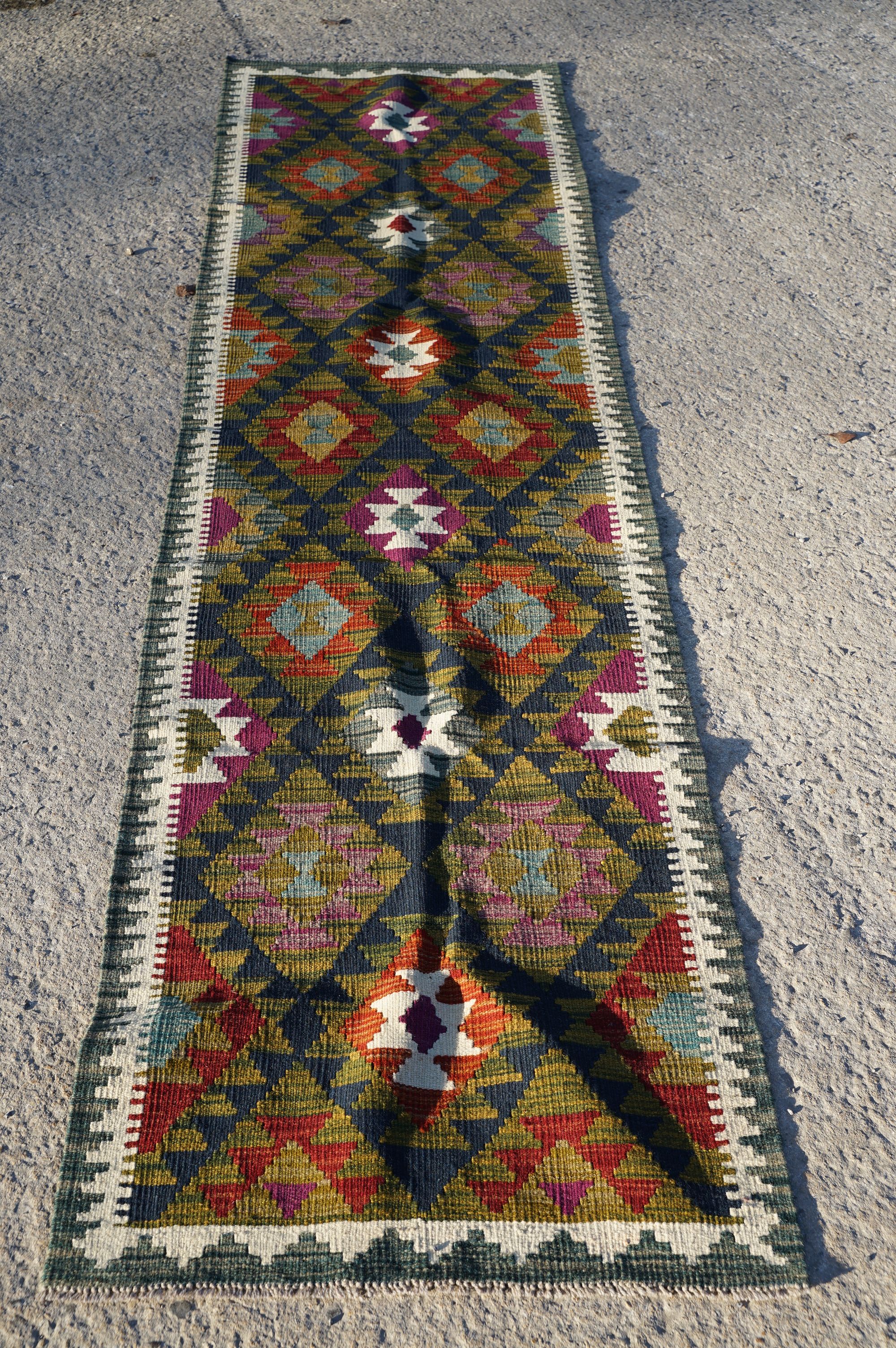 Woolen Hand Knotted Maimana Kilim Runner Rug, 288cm x 75cm - Image 2 of 6