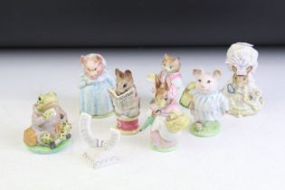 Seven Early Beswick Beatrix Potter Figures with Gold oval back stamps including Ribby, Jeremy