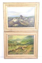 Scottish School, study of sheep with mountains behind, oil on board, signed indistinctly lower left,