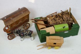 Group of five wooden Romany style caravans / wagons to include three matchstick examples, largest