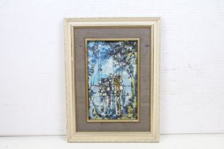 Gordon Craig, Pallet Oil on Board Cubist dwelling in woodland, signed, 33cm x 20cm, framed