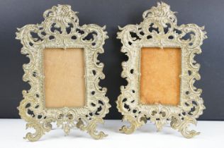 Pair of Victorian style cast brass photo frames, with Gothic scrolling & putti mask detail, easel-