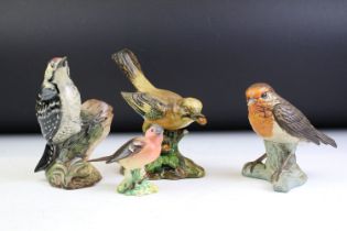 Beswick lesser Spotted Woodpecker, ceramic Jay marked A M Cooper, bisque robin figuirne and small