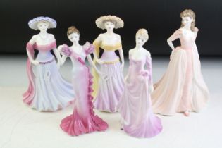 Five Coalport porcelain lady figurines to include Ladies of Fashion Jacqueline (1995 Figurine of the