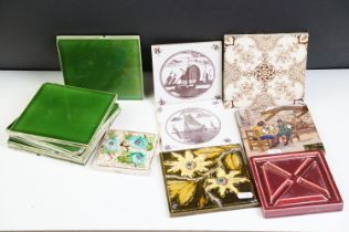 Collection of Antique and Vintage Ceramic Wall Tiles to include Majolica Floral Design, Spanish